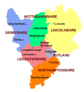 East Midlands Region Counties map